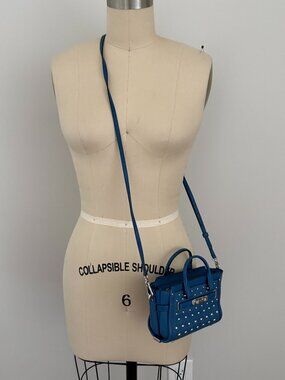 Coach Swagger 15 Blue Pebble Leather Ombre Rivets Crossbody Bag